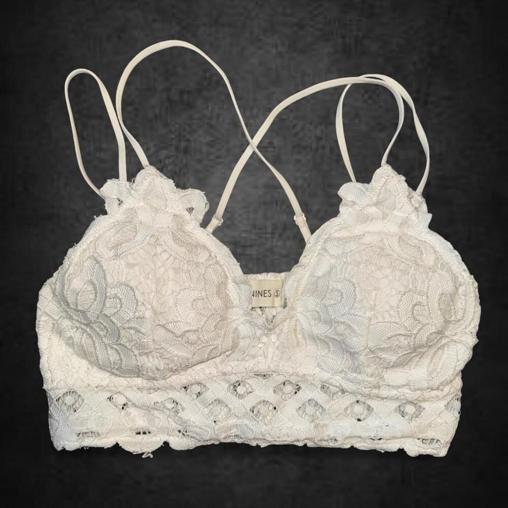 White Ivory Floral Crochet Lace Bralette Boho Women's Small